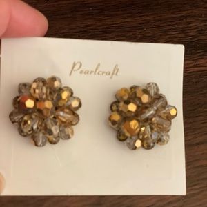 Pearlcraft Vintage Coppery Gold Tone Bead Cluster Clip-on Earrings